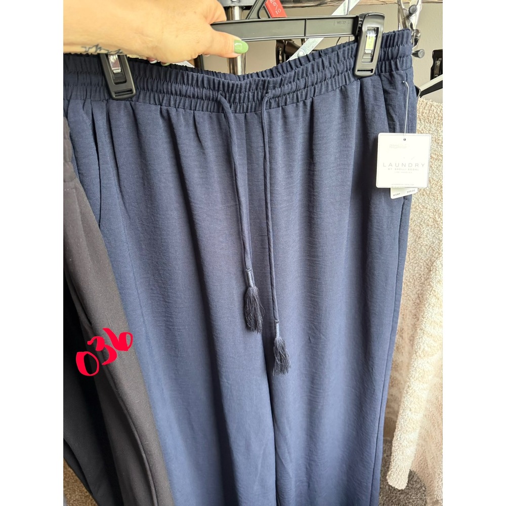 Laundry by Shelli Segal Wide Leg Pants Women Medium Navy Blue NWT Tassel Casual